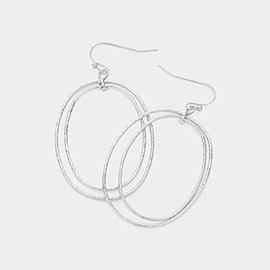 Textured Metal Double Wire Oval Dangle Earrings