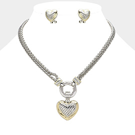 Chunky Two Tone Metal Heart Pendant Necklace