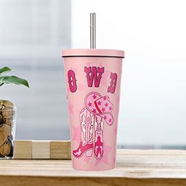 Howdy Cowboy Boots Printed 17oz Stainless Steel Tumbler