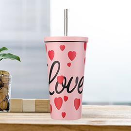 Love Message Heart Pattern Printed 17oz Stainless Steel Tumbler