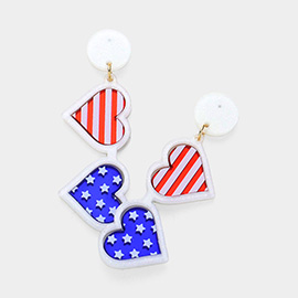 Glittered Resin American USA Flag Heart Sunglasses Dangle Earrings