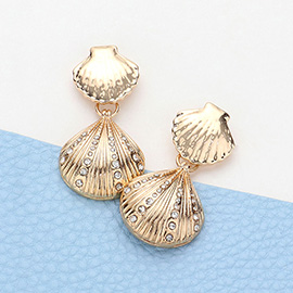 Rhinestone Pointed Metal Seashell Dangle Earrings