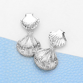 Rhinestone Pointed Metal Seashell Dangle Earrings
