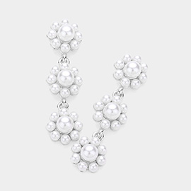 Triple Pearl Flower Link Dropdown Earrings
