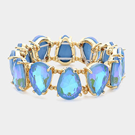 Teardrop Glass Stone Cluster Stretch Evening Bracelet