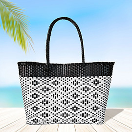 Aztec Pattern Basket Weave Tote Bag / Shoulder Bag