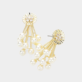 CZ Stone Paved Flower Pearl Embellished Earrings