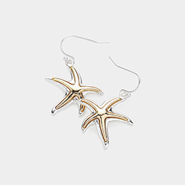 Two Tone Metal Starfish Dangle Earrings