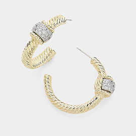 14K Gold Plated CZ Stone Paved Hoop Earrings