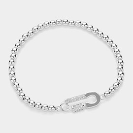Stainless Steel Stone Paved Safety Pin Charm Pointed Stretch Bracelet