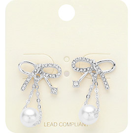 Pearl Pointed Rhinestone Paved Bow Earrings