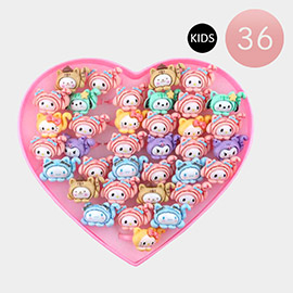 36PCS - Kids Animal Character Adjustable Rings