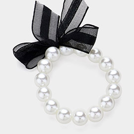 Bow Pointed Pearl Stretch Bracelet
