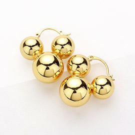 SECRET BOX_14K Gold Dipped Chunky Triple Metal Ball Pin Catch Earrings