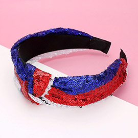 American USA Flag Colored Knot Sequin Headband