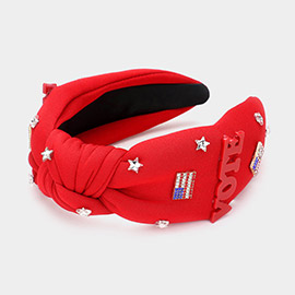 VOTE American USA Flag Star Stone Embellished Knot Headband