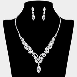 Marquise Stone Pointed Floral Rhinestone Paved V Shaped Necklace