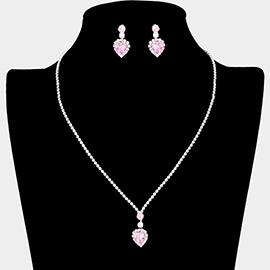 CZ Heart Stone Pointed Rhinestone Paved Necklace