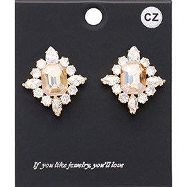CZ Rectangle Stone Cluster Pointed Evening Stud Earrings