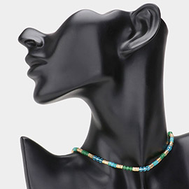Faceted Beads Metal Heishi Beaded Choker Necklace