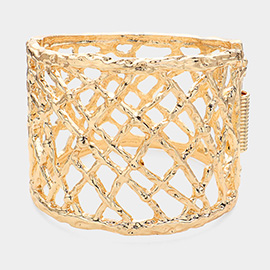Hollow Out Cut Textured Metal Hinged Bracelet