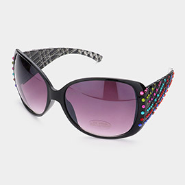 Crystal Embellished Oversized Frame Sunglasses
