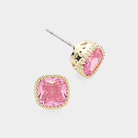 14K Gold Plated Square CZ Stone Stud Earrings