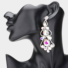 Teardrop Stone Cluster Embellished Chandelier Evening Earrings