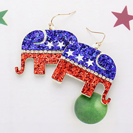 Glittered American USA Republican Elephant Dangle Earrings