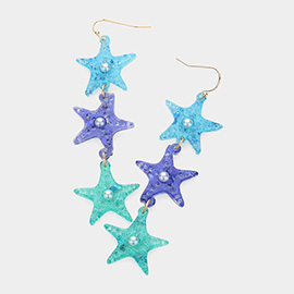 Pearl Pointed Glittered Resin Starfish Link Dropdown Dangle Earrings