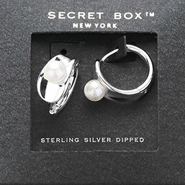 SECRET BOX_Sterling Silver Dipped Pearl Pointed Huggie Hoop Earrings