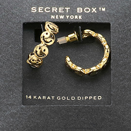 SECRET BOX_14K Gold Dipped Smile Emoji Pointed Hoop Earrings