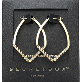 SECRET BOX_14K Gold Dipped Twisted Pointed Oval Hoop Pin Catch Earrings