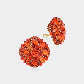 Marquise Teardrop Stone Cluster Embellished Flower Clip On Earrings