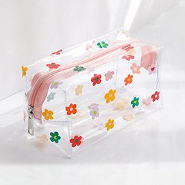 Flower Pattern Printed Transparent Pouch Bag
