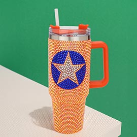 Bling Studded Texas Astros Star Pointed 40oz Stainless Steel Tumbler With Handle