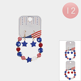 12 SET OF 2 - American USA Star Pointed Stretch Bracelets with a Pair of Earrings Sets