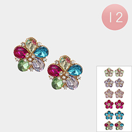 12Pairs - Teardrop Cluster Flower Stud Earrings