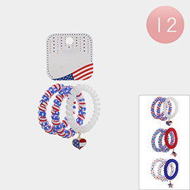 12 SET OF 3 - American USA Flag Charm Stretchable Coil Hair Bands