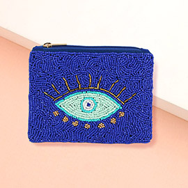 Evil Eye Pointed Seed Beaded Mini Pouch Bag